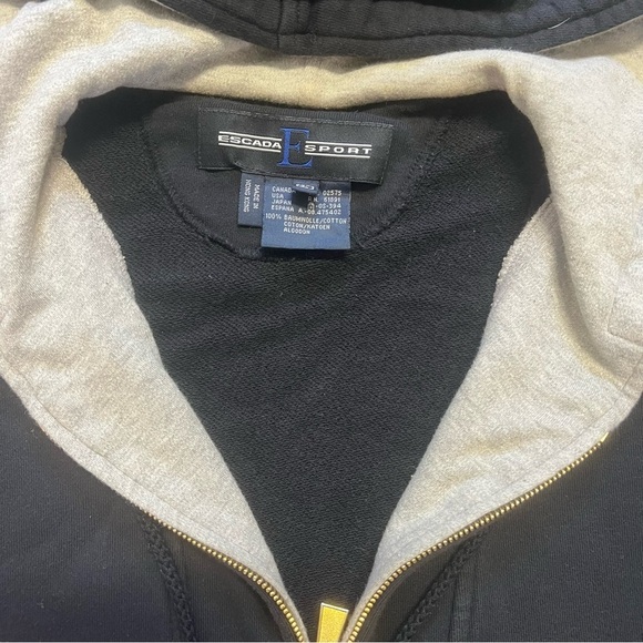 Escada Sport Vintage Bicolor Big Logo 1/4 Zip Hoodie Sweatshirt Activewear L - Picture 8 of 17